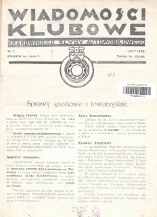 Wiadomości Klubowe Krakowskiego Klubu Automobilowego. 1935, nr 1