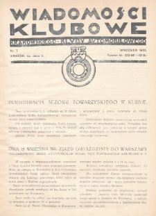 Wiadomości Klubowe Krakowskiego Klubu Automobilowego. 1935, nr 7
