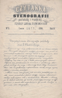 Czytanka Stenografii Polskiéj i Ruskiéj Szkoły Lubina Olewińskiego. 1866, nr 2