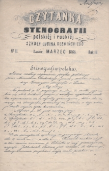 Czytanka Stenografii Polskiéj i Ruskiéj Szkoły Lubina Olewińskiego. 1866, nr 3