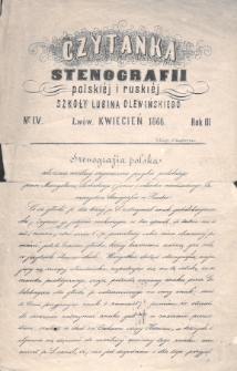 Czytanka Stenografii Polskiéj i Ruskiéj Szkoły Lubina Olewińskiego. 1866, nr 4