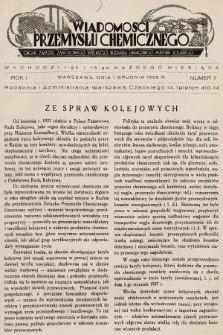Wiadomości Przemysłu Chemicznego : organ Związku Zawodowego Wielkiego Przemysłu Chemicznego Państwa Polskiego. R. 1, 1926, nr 7