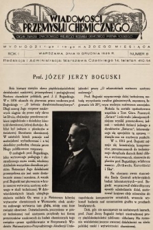 Wiadomości Przemysłu Chemicznego : organ Związku Zawodowego Wielkiego Przemysłu Chemicznego Państwa Polskiego. R. 1, 1926, nr 8