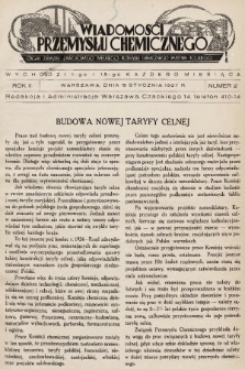 Wiadomości Przemysłu Chemicznego : organ Związku Zawodowego Wielkiego Przemysłu Chemicznego Państwa Polskiego. R. 2, 1927, nr 2