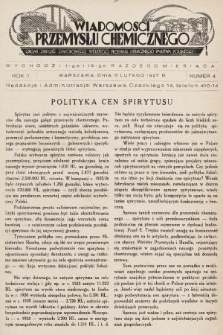 Wiadomości Przemysłu Chemicznego : organ Związku Zawodowego Wielkiego Przemysłu Chemicznego Państwa Polskiego. R. 2, 1927, nr 4
