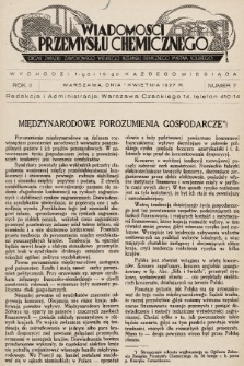 Wiadomości Przemysłu Chemicznego : organ Związku Zawodowego Wielkiego Przemysłu Chemicznego Państwa Polskiego. R. 2, 1927, nr 7