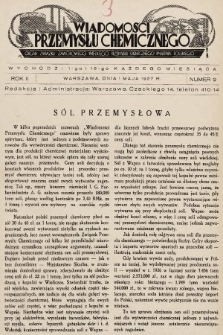 Wiadomości Przemysłu Chemicznego : organ Związku Zawodowego Wielkiego Przemysłu Chemicznego Państwa Polskiego. R. 2, 1927, nr 9