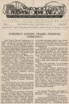 Wiadomości Przemysłu Chemicznego : organ Związku Zawodowego Wielkiego Przemysłu Chemicznego Państwa Polskiego. R. 2, 1927, nr 11