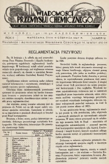 Wiadomości Przemysłu Chemicznego : organ Związku Zawodowego Wielkiego Przemysłu Chemicznego Państwa Polskiego. R. 2, 1927, nr 12