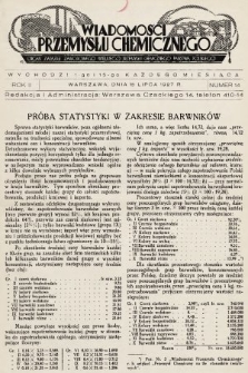 Wiadomości Przemysłu Chemicznego : organ Związku Zawodowego Wielkiego Przemysłu Chemicznego Państwa Polskiego. R. 2, 1927, nr 14
