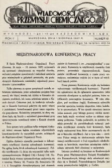 Wiadomości Przemysłu Chemicznego : organ Związku Zawodowego Wielkiego Przemysłu Chemicznego Państwa Polskiego. R. 2, 1927, nr 15