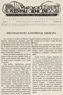 Wiadomości Przemysłu Chemicznego : organ Związku Zawodowego Wielkiego Przemysłu Chemicznego Państwa Polskiego. R. 2, 1927, nr 16