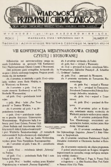 Wiadomości Przemysłu Chemicznego : organ Związku Zawodowego Wielkiego Przemysłu Chemicznego Państwa Polskiego. R. 2, 1927, nr 17