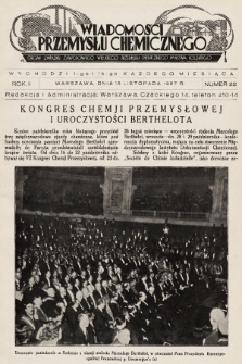 Wiadomości Przemysłu Chemicznego : organ Związku Zawodowego Wielkiego Przemysłu Chemicznego Państwa Polskiego. R. 2, 1927, nr 22
