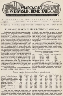 Wiadomości Przemysłu Chemicznego : organ Związku Zawodowego Wielkiego Przemysłu Chemicznego Państwa Polskiego. R. 2, 1927, nr 24