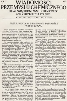 Wiadomości Przemysłu Chemicznego : organ Związku Przemysłu Chemicznego Rzeczypospolitej Polskiej. R. 5, 1930, nr 2