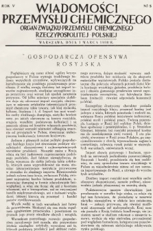 Wiadomości Przemysłu Chemicznego : organ Związku Przemysłu Chemicznego Rzeczypospolitej Polskiej. R. 5, 1930, nr 5