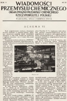 Wiadomości Przemysłu Chemicznego : organ Związku Przemysłu Chemicznego Rzeczypospolitej Polskiej. R. 5, 1930, nr 15