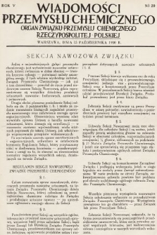 Wiadomości Przemysłu Chemicznego : organ Związku Przemysłu Chemicznego Rzeczypospolitej Polskiej. R. 5, 1930, nr 20