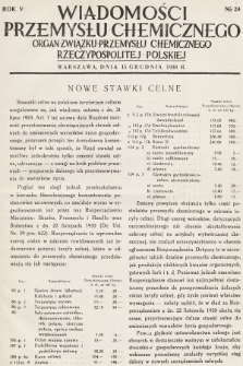 Wiadomości Przemysłu Chemicznego : organ Związku Przemysłu Chemicznego Rzeczypospolitej Polskiej. R. 5, 1930, nr 24