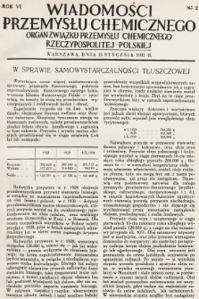 Wiadomości Przemysłu Chemicznego : organ Związku Przemysłu Chemicznego Rzeczypospolitej Polskiej. R. 6, 1931, nr 2