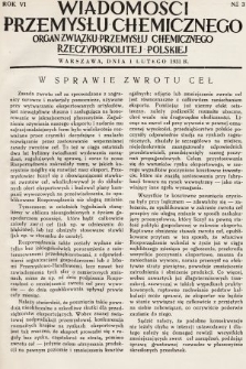 Wiadomości Przemysłu Chemicznego : organ Związku Przemysłu Chemicznego Rzeczypospolitej Polskiej. R. 6, 1931, nr 3