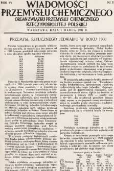 Wiadomości Przemysłu Chemicznego : organ Związku Przemysłu Chemicznego Rzeczypospolitej Polskiej. R. 6, 1931, nr 5