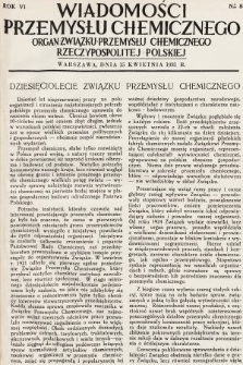 Wiadomości Przemysłu Chemicznego : organ Związku Przemysłu Chemicznego Rzeczypospolitej Polskiej. R. 6, 1931, nr 8