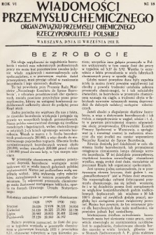 Wiadomości Przemysłu Chemicznego : organ Związku Przemysłu Chemicznego Rzeczypospolitej Polskiej. R. 6, 1931, nr 18
