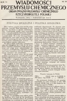 Wiadomości Przemysłu Chemicznego : organ Związku Przemysłu Chemicznego Rzeczypospolitej Polskiej. R. 6, 1931, nr 19