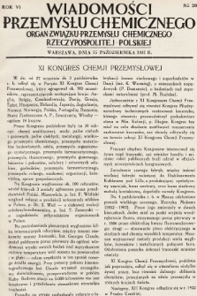 Wiadomości Przemysłu Chemicznego : organ Związku Przemysłu Chemicznego Rzeczypospolitej Polskiej. R. 6, 1931, nr 20