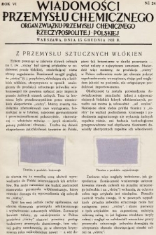 Wiadomości Przemysłu Chemicznego : organ Związku Przemysłu Chemicznego Rzeczypospolitej Polskiej. R. 6, 1931, nr 24