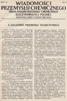 Wiadomości Przemysłu Chemicznego : organ Związku Przemysłu Chemicznego Rzeczypospolitej Polskiej. R. 9, 1934, nr 3