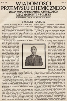 Wiadomości Przemysłu Chemicznego : organ Związku Przemysłu Chemicznego Rzeczypospolitej Polskiej. R. 9, 1934, nr 10