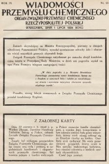Wiadomości Przemysłu Chemicznego : organ Związku Przemysłu Chemicznego Rzeczypospolitej Polskiej. R. 9, 1934, nr 13