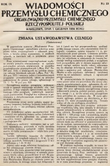 Wiadomości Przemysłu Chemicznego : organ Związku Przemysłu Chemicznego Rzeczypospolitej Polskiej. R. 9, 1934, nr 23