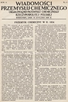 Wiadomości Przemysłu Chemicznego : organ Związku Przemysłu Chemicznego Rzeczypospolitej Polskiej. R. 10, 1935, nr 2