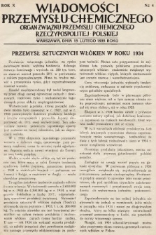 Wiadomości Przemysłu Chemicznego : organ Związku Przemysłu Chemicznego Rzeczypospolitej Polskiej. R. 10, 1935, nr 4