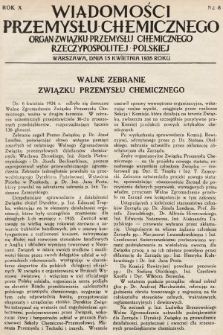 Wiadomości Przemysłu Chemicznego : organ Związku Przemysłu Chemicznego Rzeczypospolitej Polskiej. R. 10, 1935, nr 8