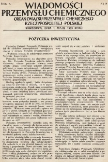 Wiadomości Przemysłu Chemicznego : organ Związku Przemysłu Chemicznego Rzeczypospolitej Polskiej. R. 10, 1935, nr 9
