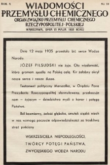 Wiadomości Przemysłu Chemicznego : organ Związku Przemysłu Chemicznego Rzeczypospolitej Polskiej. R. 10, 1935, nr 10