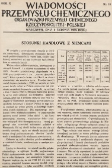 Wiadomości Przemysłu Chemicznego : organ Związku Przemysłu Chemicznego Rzeczypospolitej Polskiej. R. 10, 1935, nr 15