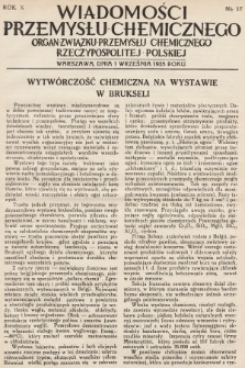 Wiadomości Przemysłu Chemicznego : organ Związku Przemysłu Chemicznego Rzeczypospolitej Polskiej. R. 10, 1935, nr 17