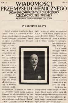 Wiadomości Przemysłu Chemicznego : organ Związku Przemysłu Chemicznego Rzeczypospolitej Polskiej. R. 10, 1935, nr 18