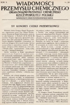 Wiadomości Przemysłu Chemicznego : organ Związku Przemysłu Chemicznego Rzeczypospolitej Polskiej. R. 10, 1935, nr 20