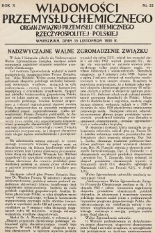 Wiadomości Przemysłu Chemicznego : organ Związku Przemysłu Chemicznego Rzeczypospolitej Polskiej. R. 10, 1935, nr 22