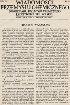 Wiadomości Przemysłu Chemicznego : organ Związku Przemysłu Chemicznego Rzeczypospolitej Polskiej. R. 10, 1935, nr 23