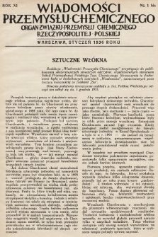 Wiadomości Przemysłu Chemicznego : organ Związku Przemysłu Chemicznego Rzeczypospolitej Polskiej. R. 11, 1936, nr 1 bis