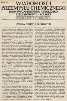 Wiadomości Przemysłu Chemicznego : organ Związku Przemysłu Chemicznego Rzeczypospolitej Polskiej. R. 11, 1936, nr 2