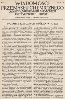 Wiadomości Przemysłu Chemicznego : organ Związku Przemysłu Chemicznego Rzeczypospolitej Polskiej. R. 11, 1936, nr 4-5